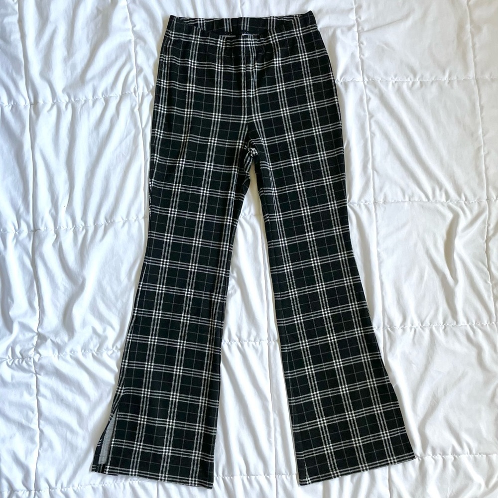 H&M black plaid flare pants